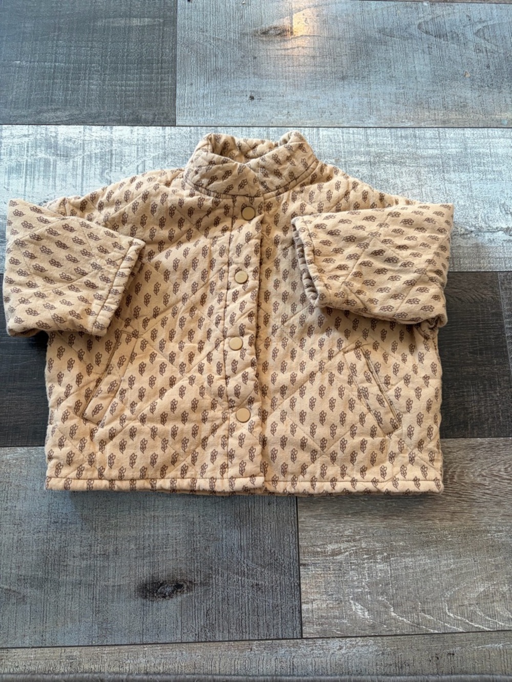 Kids Quilted Beige Patterned Coat - Neutral Jacket for Children
